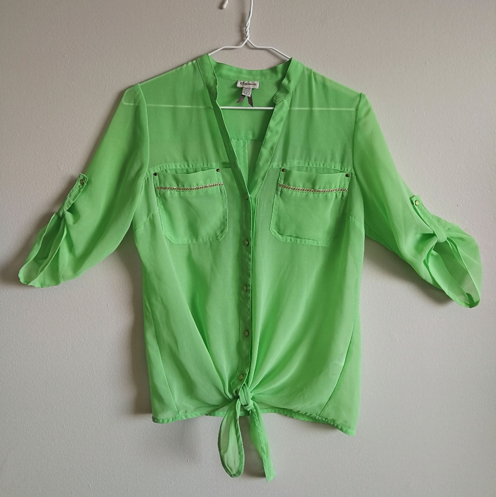 ❤️[3/$35] DYNAMITE Lime Green Sheer Tie Blouse